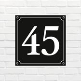 Huisnummerbord Mat zwart Deluxe - Nummer 45 - incl. bevestiging | formaat 12 x 12 cm | - huisnummerbordje - nummerbord - voordeur