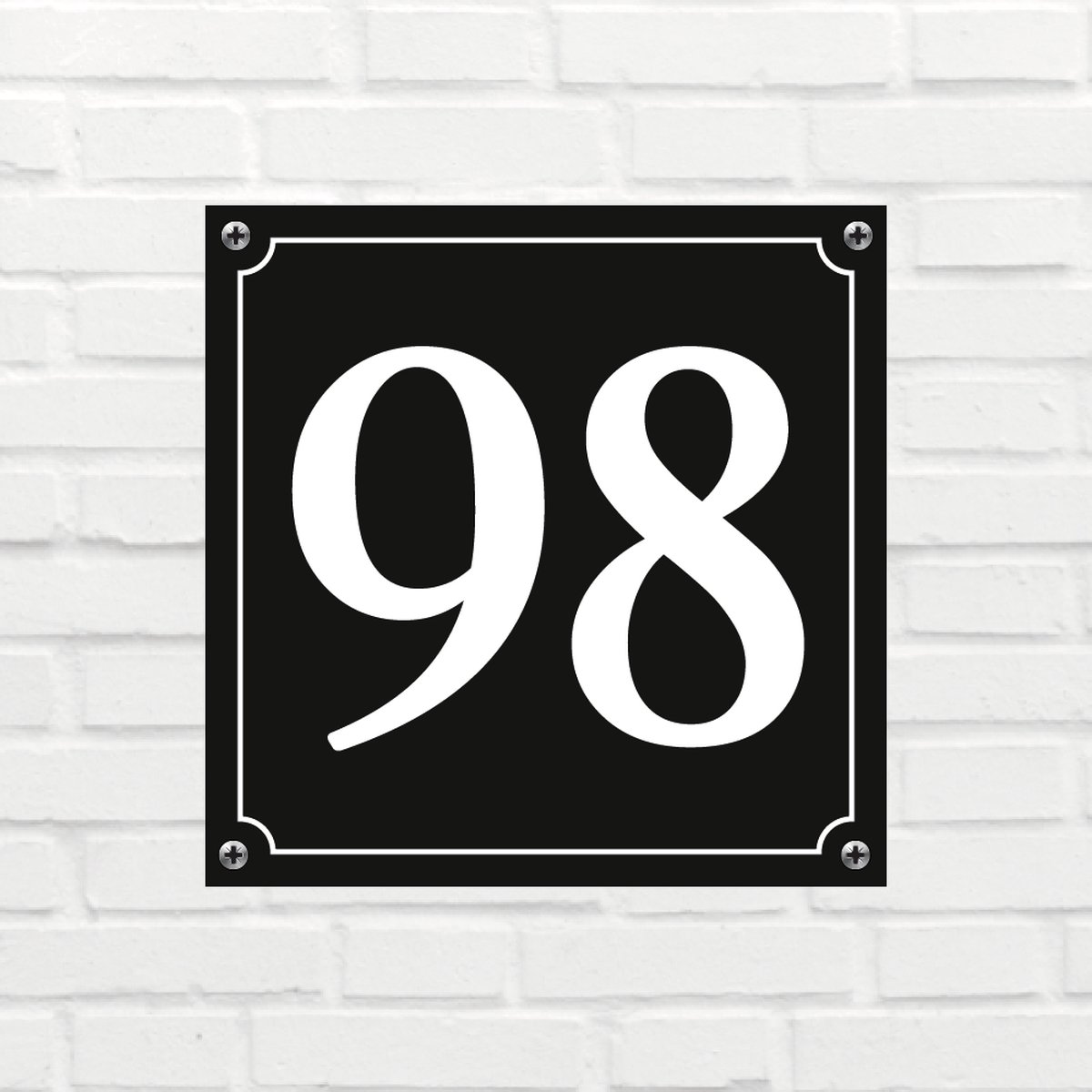 Huisnummerbord Mat zwart Deluxe - Nummer 98 - incl. bevestiging | formaat 12 x 12 cm | - huisnummerbordje - nummerbord - voordeur