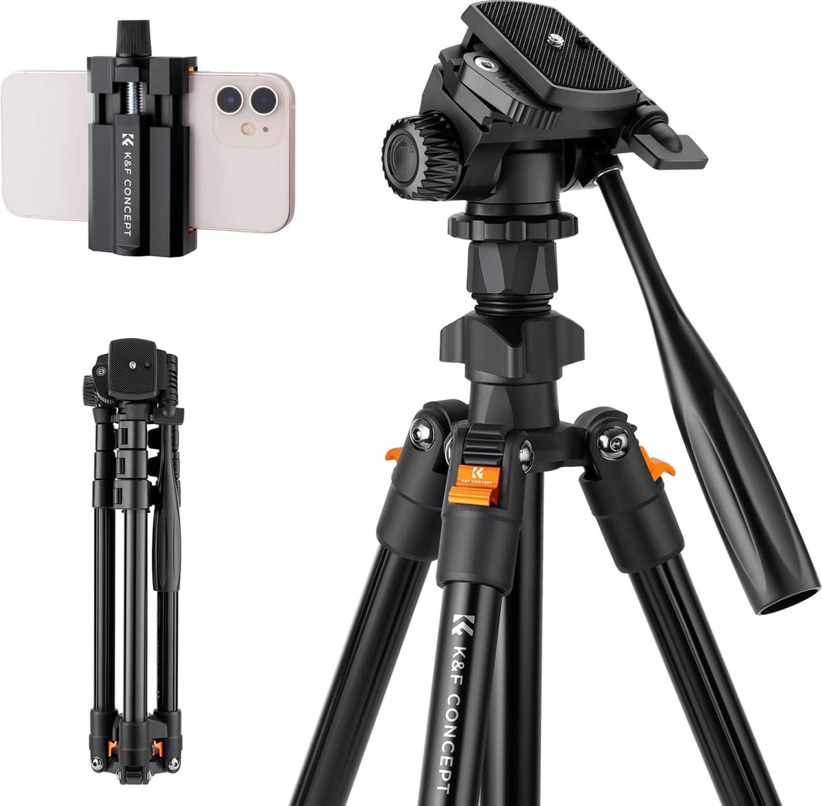 162CM Camera Statief, Lichtgewicht Video Statief met 3-Weg Draaikop, Compact Fotografie Statief Reisstatief met Telefoon Stand voor Mobiele DSLR Camera, Belastbaar tot 3KG K234A0.