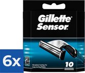 Gillette Sensor Scheermesjes Voor Mannen - 10 Navulmesjes - Voordeelverpakking 6 stuks