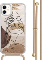 Casimoda® - Coque iPhone 11 avec cordon beige - Visage abstrait marron - Cordon détachable - TPU/acrylique
