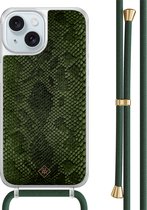 Casimoda® - Coque iPhone 15 avec cordon vert - Mélange Serpent - Cordon détachable - TPU/acrylique