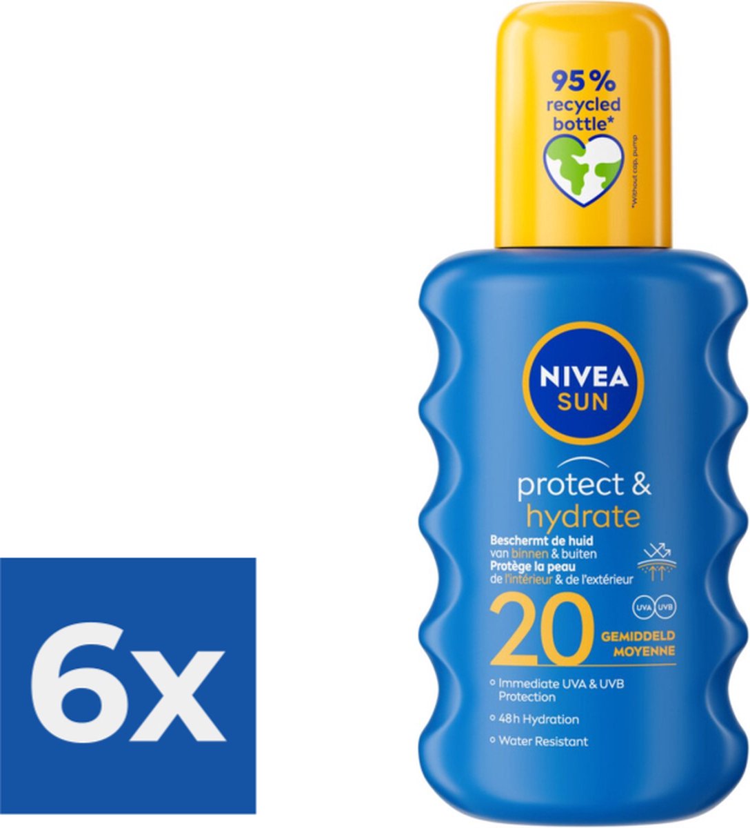 Goedkoopste NIVEA SUN Zonnebrand Spray Protect & Hydrate SPF 20 - 200 ml - Voordeelverpakking 6 stuks
