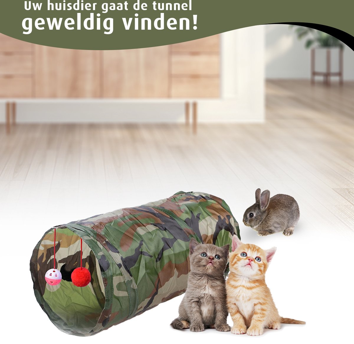 Kattentunnel - Rechtdoor - Konijnentunnel - Speeltunnel - Kattenspeelgoed - Kattenspeeltjes - Kruiptunnel - Huisdier - Kat - Konijn - Konijnenspeelgoed — afbeelding 7