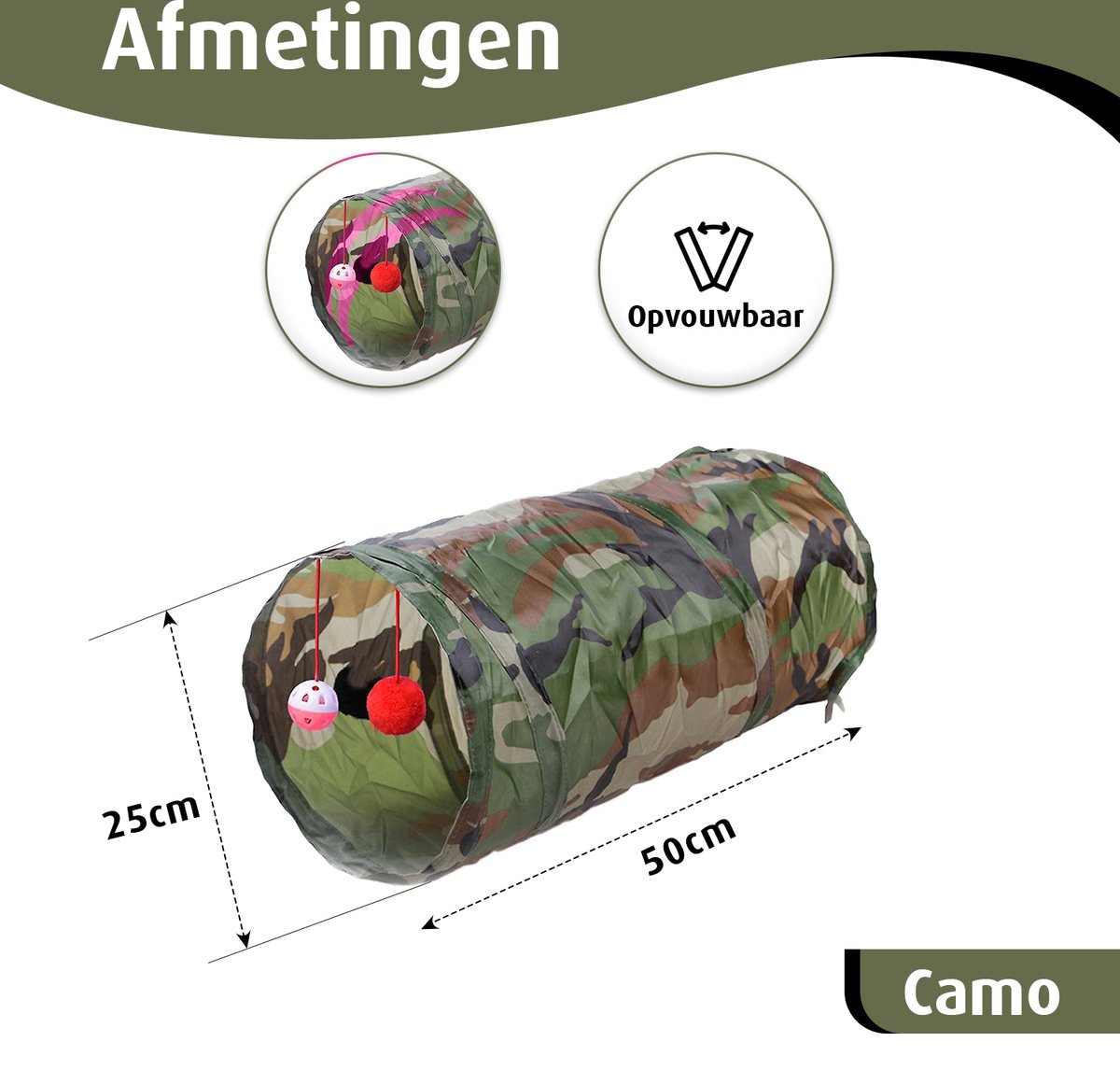 Kattentunnel - Rechtdoor - Konijnentunnel - Speeltunnel - Kattenspeelgoed - Kattenspeeltjes - Kruiptunnel - Huisdier - Kat - Konijn - Konijnenspeelgoed — afbeelding 3