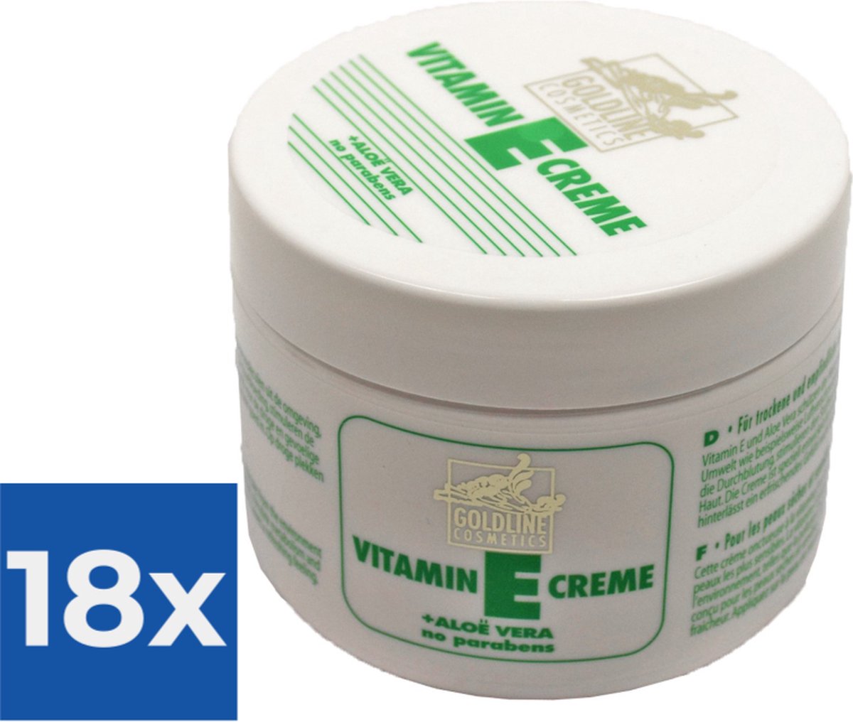 Goedkoopste Goldline Vitamine-E met Aloë Vera voor de gevoelige Huid - 250 ml - Bodycrème - Voordeelverpakking 18 stuks