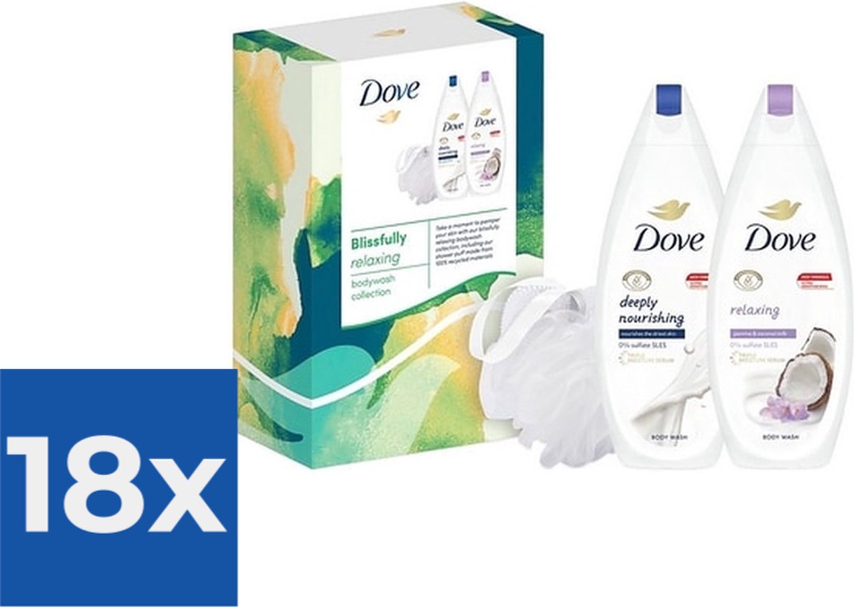 Goedkoopste Geschenkset Dove Blissfully Relaxing Douchgel 2x Puff - Voordeelverpakking 18 stuks