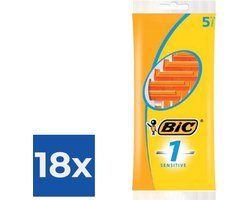 BIC 1 Sensitive Wegwerpscheermesjes Voor Heren Met Een Enkel Mesje En Vaste Kop - Pak van 5 Stuks - Voordeelverpakking 18 stuks