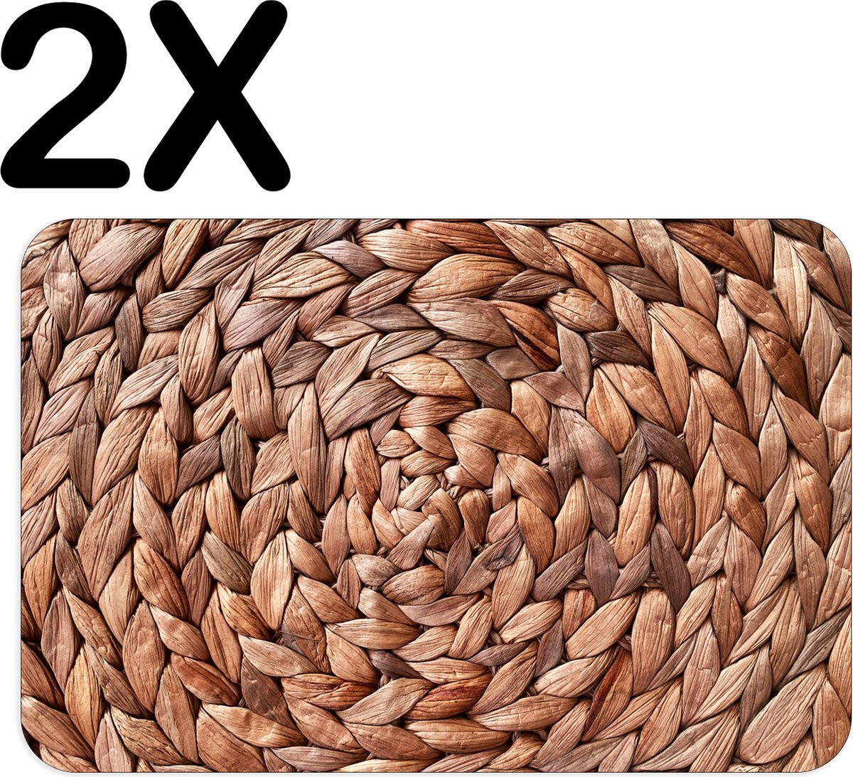 BWK Luxe Placemat - Gewoven Riet in een Cirkel - Set van 2 Placemats - 45x30 cm - 2 mm dik Vinyl - Anti Slip - Afneembaar