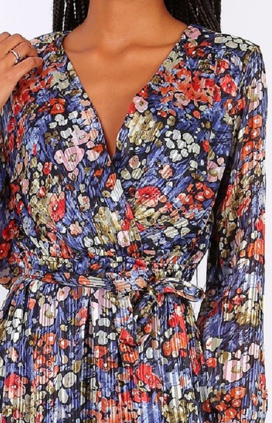 Belle robe longue à motif floral - bleu - taille S