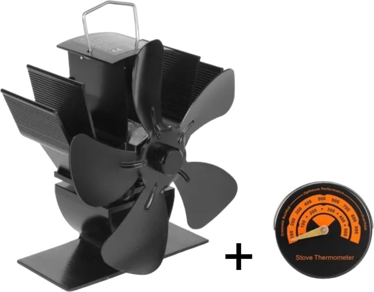 Kachelventilator voor houtkachel -Kachelventilator- Ecofan -Haardventilator- Warmte ventilator- gratis Thermometer- 5 bladen