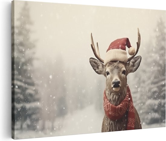 Artaza Canvas Schilderij Hert in de Winter - Kerstmis - 30x20 - Klein - Foto Op Canvas - Canvas Print