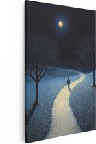 Artaza Canvas Schilderij Het Donkere Pad bij Volle Maan - 20x30 - Klein - Foto Op Canvas - Canvas Print