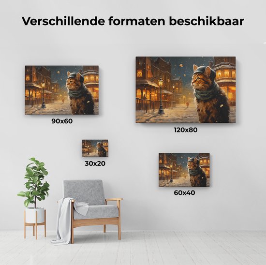 Artaza Tableau sur toile Chat avec une écharpe en hiver - 120 x 80 - Groot - Photo sur toile - Impression sur toile
