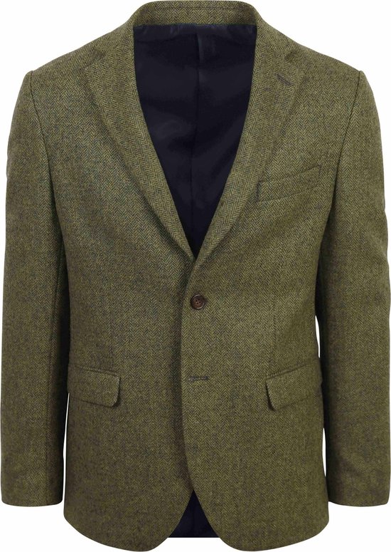 Suitable - Tweed Colbert Herringbone Groen - Heren - Maat 50 - Modern-fit