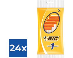 BIC 1 Klassieke Wegwerpscheermesjes Voor Heren Met Een Enkel Mesje En Vaste Kop - Pak van 5 Stuks - Voordeelverpakking 24 stuks