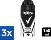 Rexona Men Invisible Black+White Anti White Marks Deodorant - 150ml - Voordeelverpakking 3 stuks