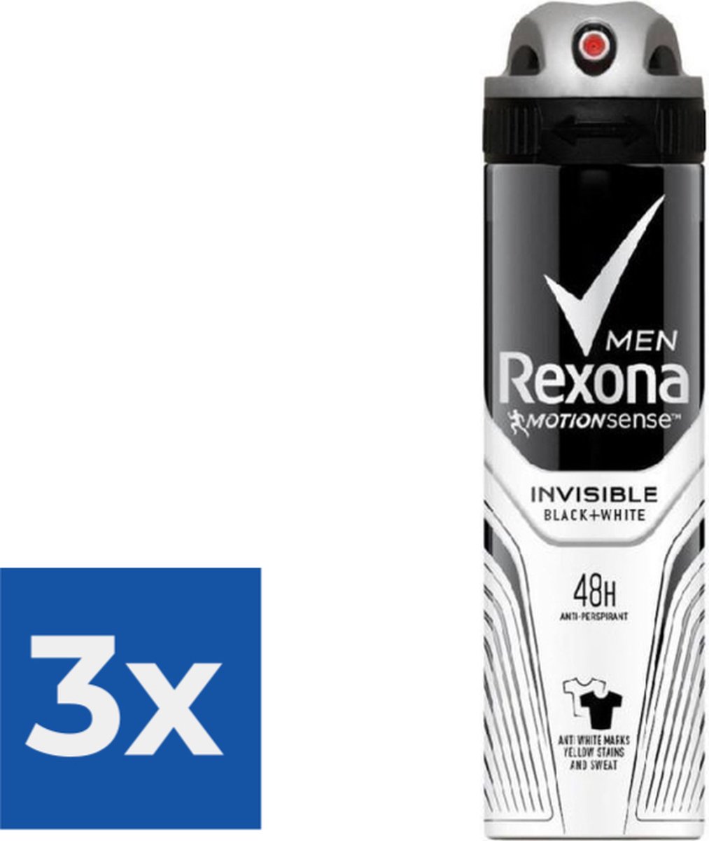 Goedkoopste Rexona Deospray Men - Invisible Black White - 150 ml - Voordeelverpakking 3 stuks
