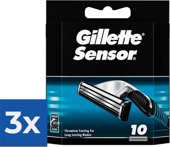 Gillette Sensor Scheermesjes Voor Mannen - 10 Navulmesjes - Voordeelverpakking 3 stuks