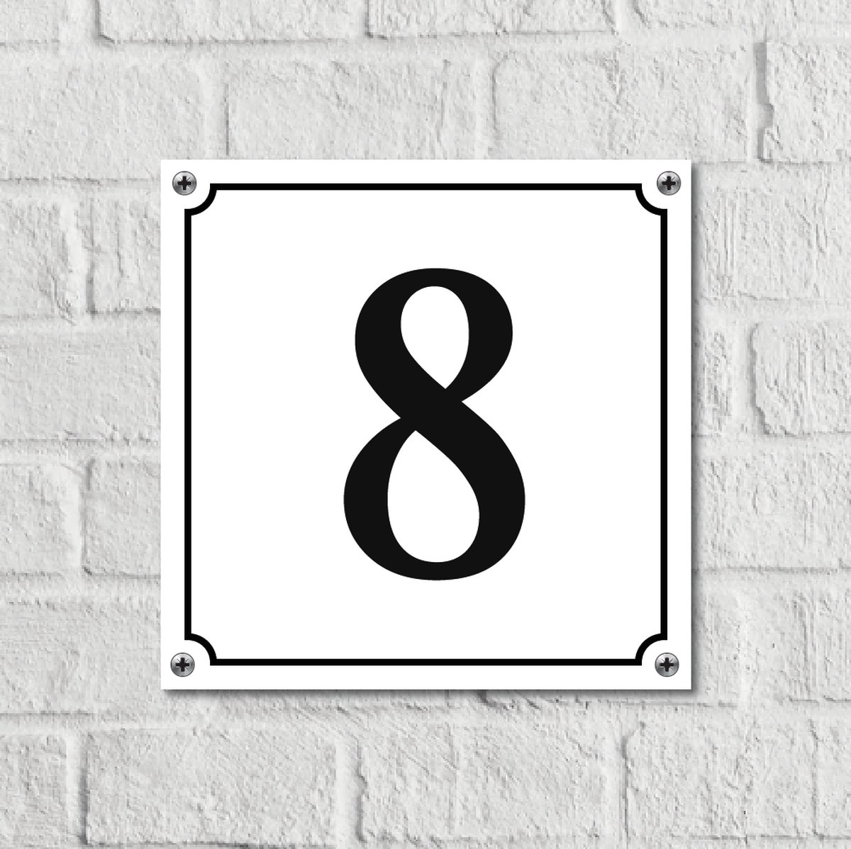 Huisnummerbord Wit Dibond Deluxe - Nummer 8 - incl. bevestiging | - naambord - nummerbord - voordeur | formaat 12 x 12 cm | - huisnummerbordje - nummerbord - voordeur