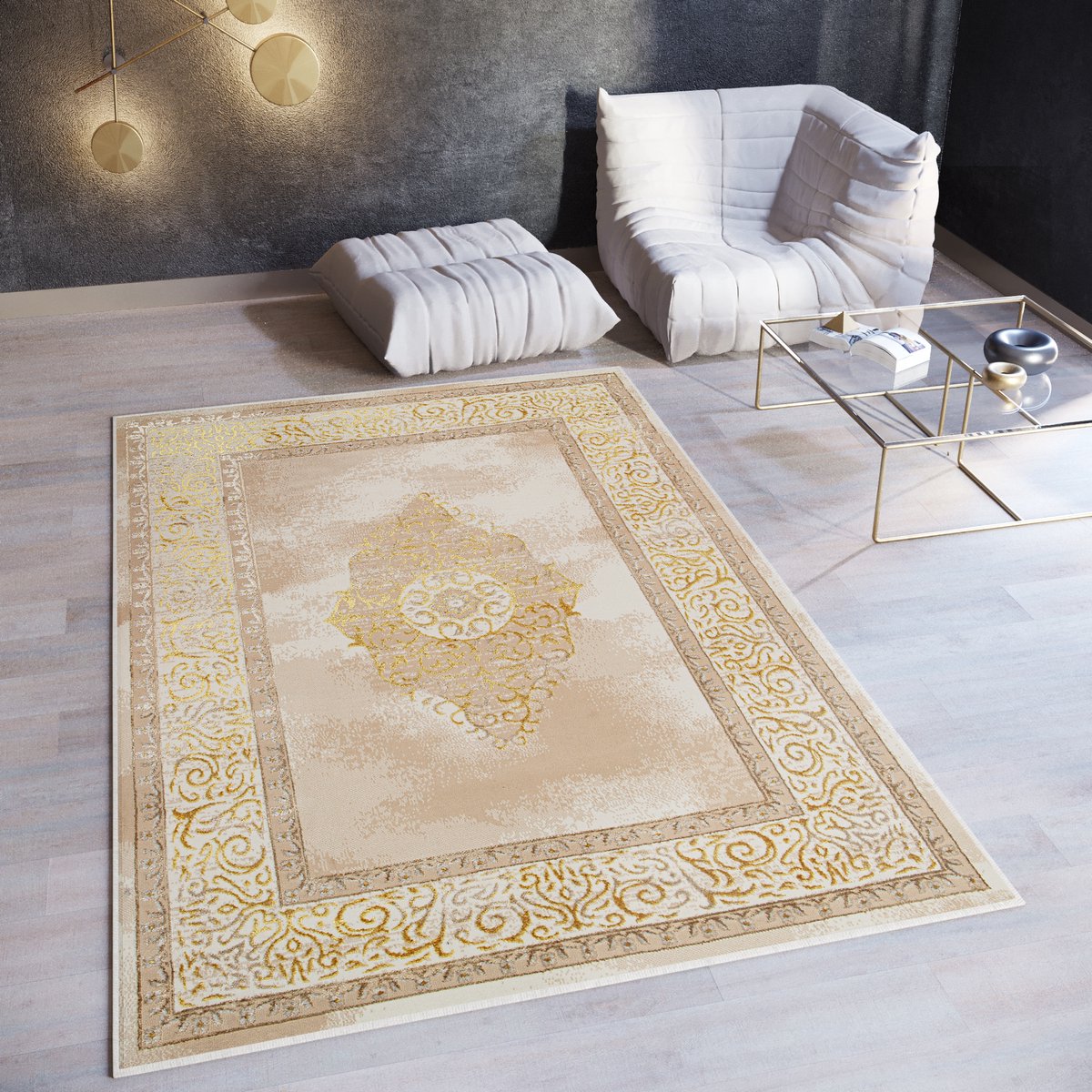 Tapiso Ares Vloerkleed Beige Modern Laagpolig Woonkamer Oriental Tapijt Maat- 180x250