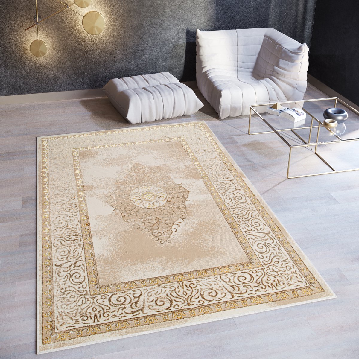 Tapiso Ares Vloerkleed Beige Bruin Laagpolig Woonkamer Oriental Tapijt Maat- 160x220