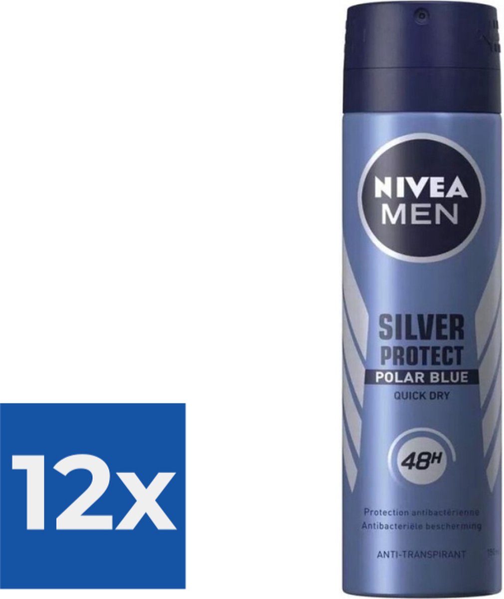 Goedkoopste Nivea Men Deodorant Spray Silver Protect Polar Blue 150 ml - Voordeelverpakking 12 stuks