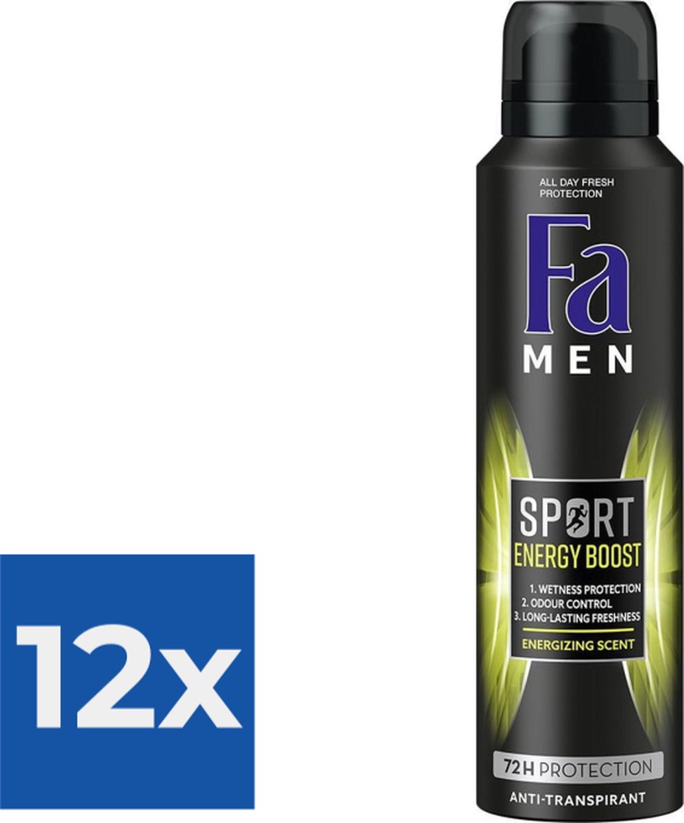 Goedkoopste Fa men Deospray Sport Power Boost - Voordeelverpakking 12 stuks