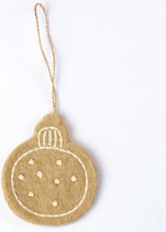 Hanger Vilt Kerstbal Plat - Geborduurd - Mistletoe - 8cm - Fairtrade