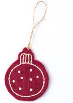 Cintre Boule de Noël en Feutre Plate - Brodée - Berry de Houx - 8cm - Fairtrade