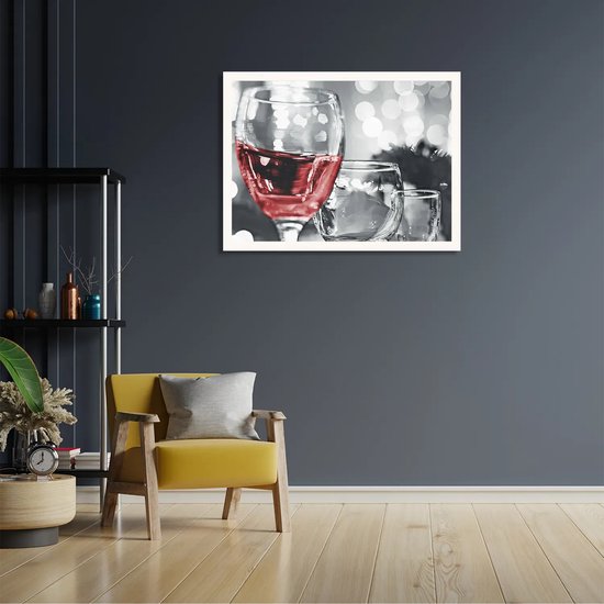 Poster Drink Rode Wijn Rechthoek Horizontaal Met Lijst XL (70 X 50 CM) - Witte Lijst - Wanddecoratie - Posters