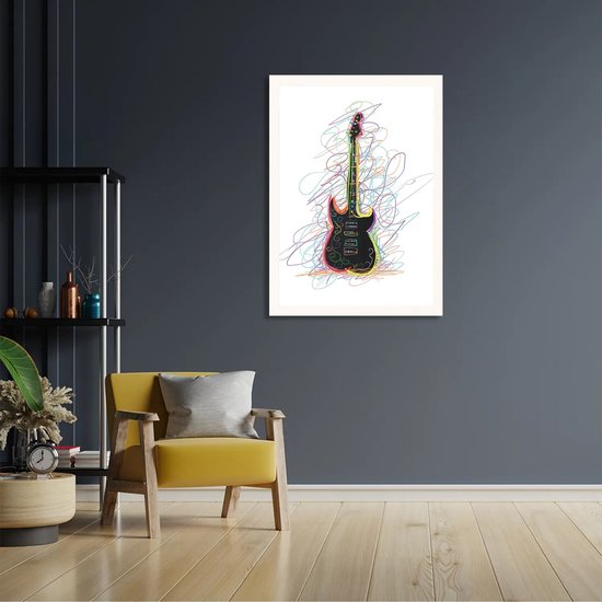 Poster Rock Gitaar Op Witte Achtergrond Rechthoek Verticaal Met Lijst XL (50 X 70 CM) - Witte Lijst - Wanddecoratie - Posters