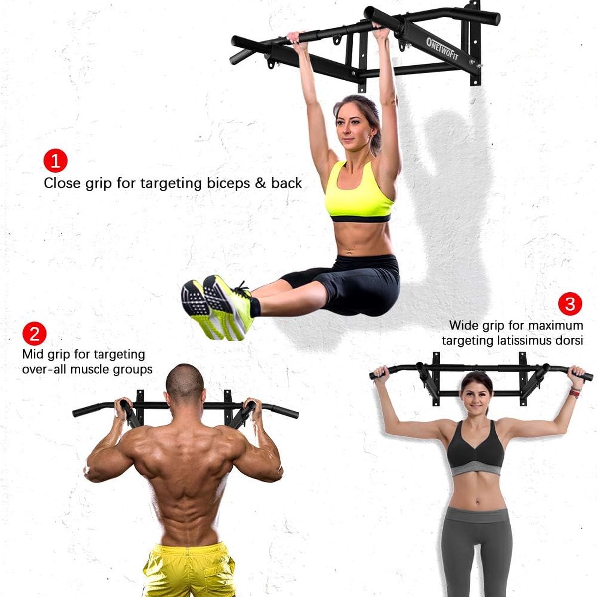Barre De Traction Murale FFitness - Multifonction 3 Positions, Charge Max 150kg - Musculation Dos & Abdos à Domicile