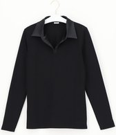 Oroblu Dames Perfect Line Cotton Polo Shirt Long Sleeve Black XL