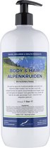 Body & Hair Alpenkruiden  - 1 liter met gratis pomp - 2 in 1 voor lichaam en haar.