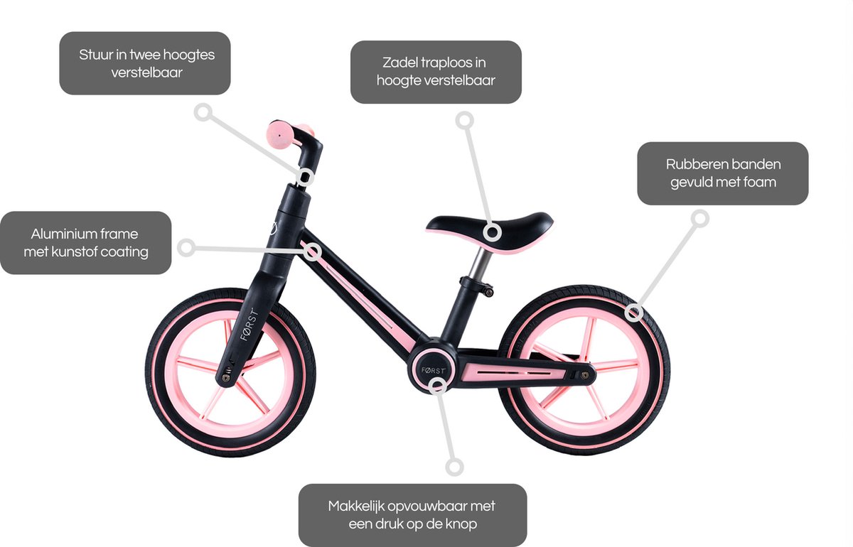 Først Loopfiets 2 Jaar - Balance Bike - Loop Fiets - Speelgoed Vanaf 2 Jaar - Jongens & Meisjes - Opvouwbaar - Roze — afbeelding 5