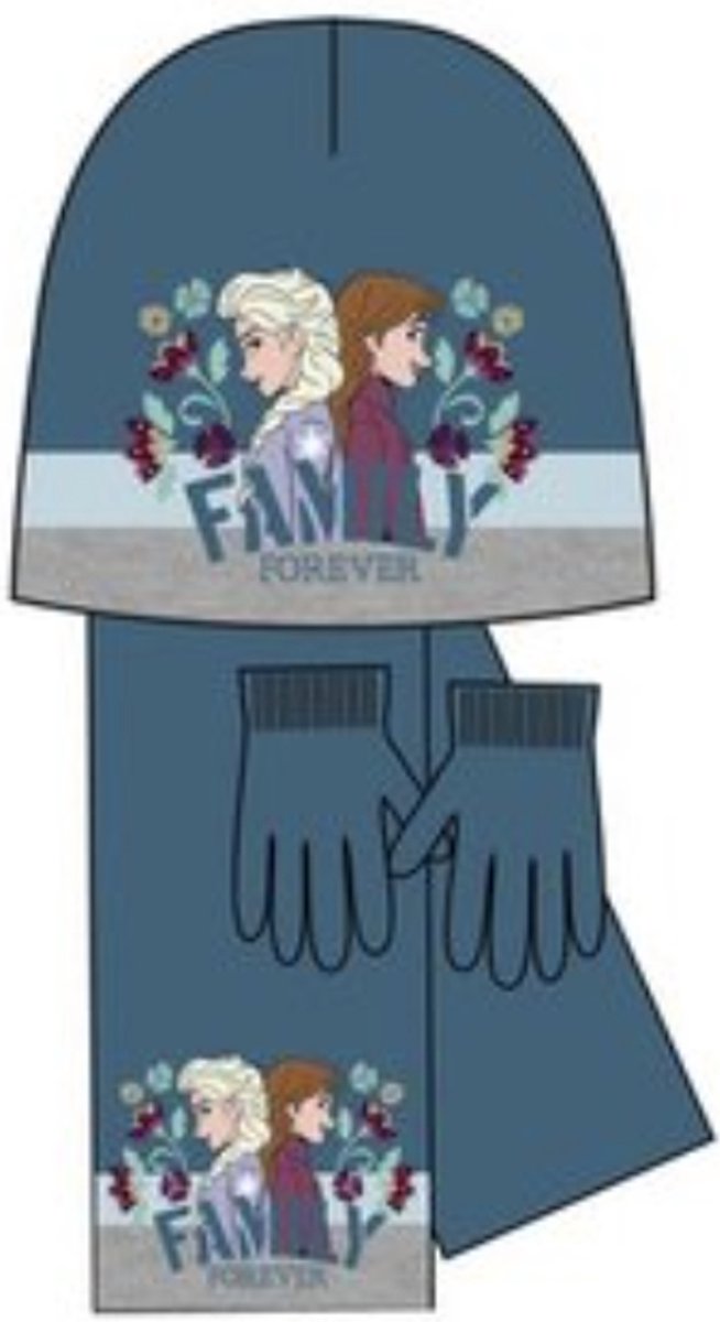 Frozen winterset - muts / sjaal / handschoenen - blauwgroen- maat 52 cm
