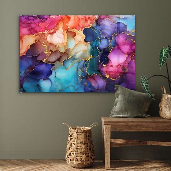 Peinture sur verre 120x80 cm - Photo sur verre - Marbre - Peinture salon - Peintures plexiglas chambre - Décoration chambre plaque de verre - Décoration murale peintures sur verre - Décoration murale - Peinture sur verre colorée