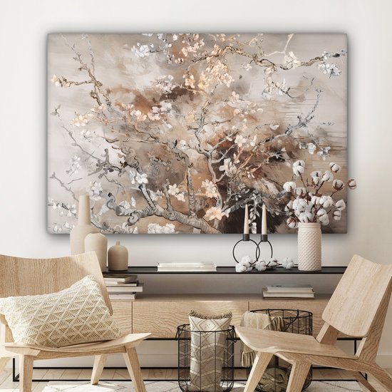 Tableau sur toile Fleur d'amandier - Peinture - Painting - Art - Van Gogh - Beige - Abstrait - 120x80 cm - Décoration murale