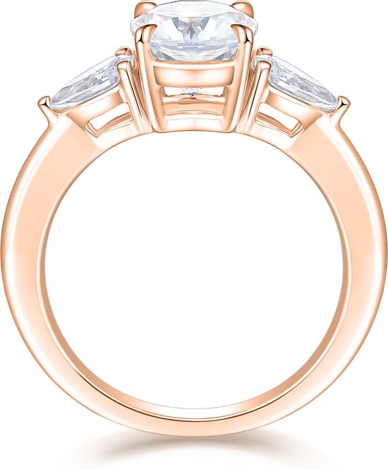 Trielle - Bague de Bague de fiançailles moissanite coussin en or rose 14 carats avec pierres latérales taille poire - 2,4 carats