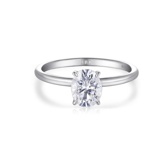 Mystique - 18k Witgouden Ovale Solitaire Moissanite Ring met Hidden Halo | Wedfit - 0.9 karaat.