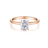 Mystique - 14k Roségouden Ovale Solitaire Moissanite Ring met Hidden Halo | Wedfit - 5 karaat