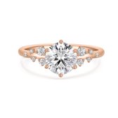 Aurora - 18k Roségouden Moissanite Ring met Minimalistische Zijstenen - 2 karaat