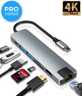 Nuvance - USB C Hub 3.0 - 7 Poorten - USB Splitter - Ethernet aansluiting - USB C Dock - USB C naar HDMI - Micro SD Card Reader USB C - Grijs