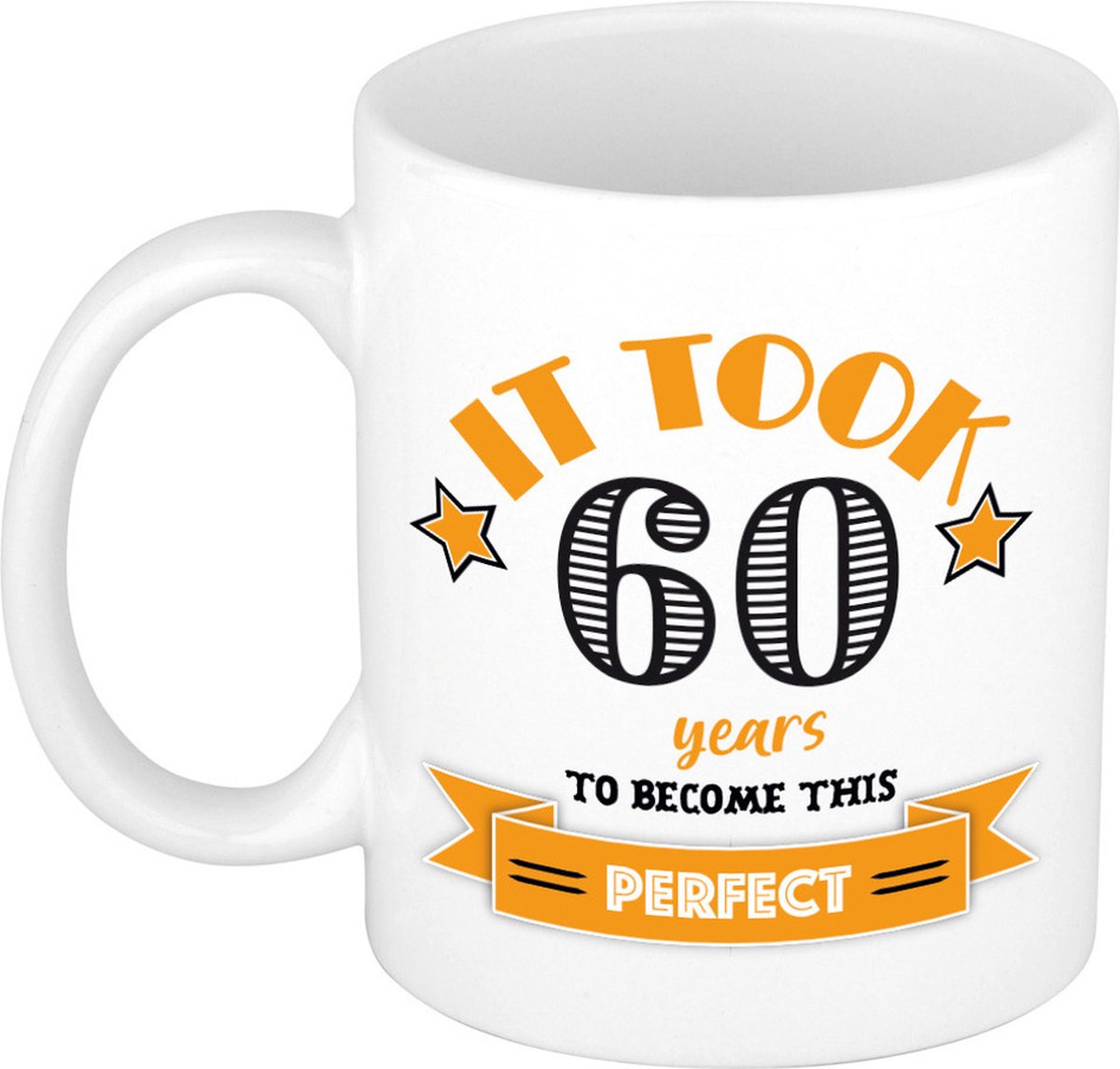 Bellatio Decorations Verjaardag cadeau mok 60 jaar - oranje - grappig - 300 ml - keramiek