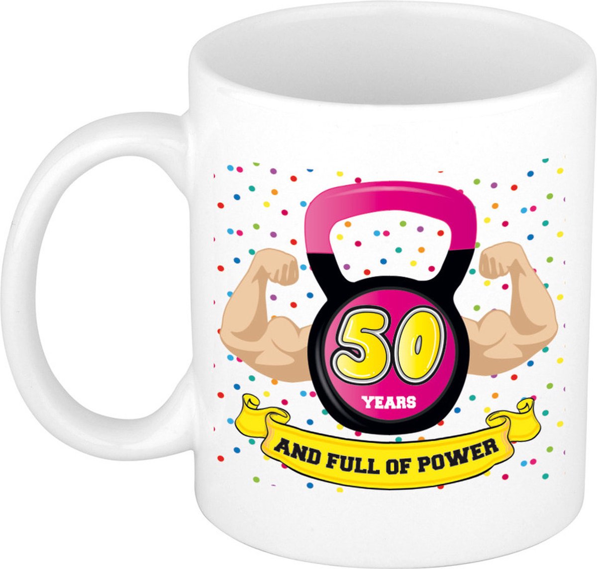 Bellatio Decorations Verjaardag cadeau mok 50 jaar - roze - spieren - 300 ml - Sarah