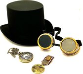 Steampunk accessoires set - hoge hoed maat M - medaille - Steampunk bril - Steampunk zakhorloge
