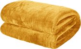 Super zachte flanellen fleece deken gooien over grote pluizige warme bedbank sprei, okergele mosterd - 150 x 200cm