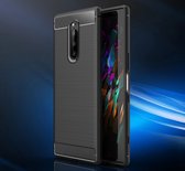 DrPhone BCR1 Hoesje - Geborsteld TPU case - Ultimate Drop Proof Siliconen Case - Carbon fiber Look – Geschikt voor Xperia XZ4 - Zwart