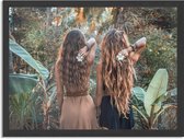 Poster Twee Mooie Dames In de Jungle Rechthoek Horizontaal Met Lijst L (50 X 40 CM) - Zwarte Lijst - Wanddecoratie - Posters